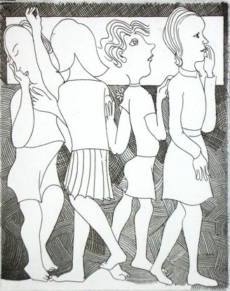 Self Portrait with 3 Sisters by Charles Blackman