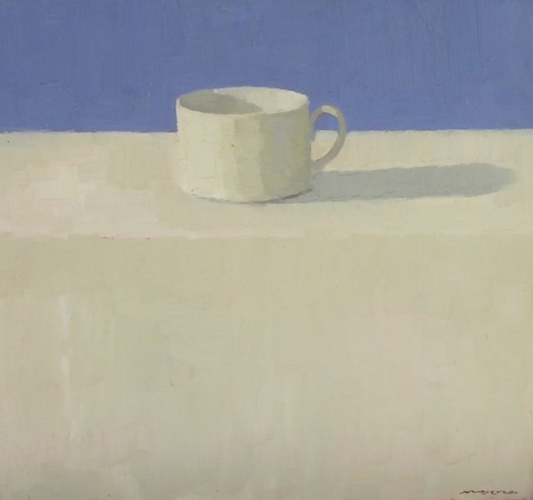 Cup against a blue wall by David Moore
